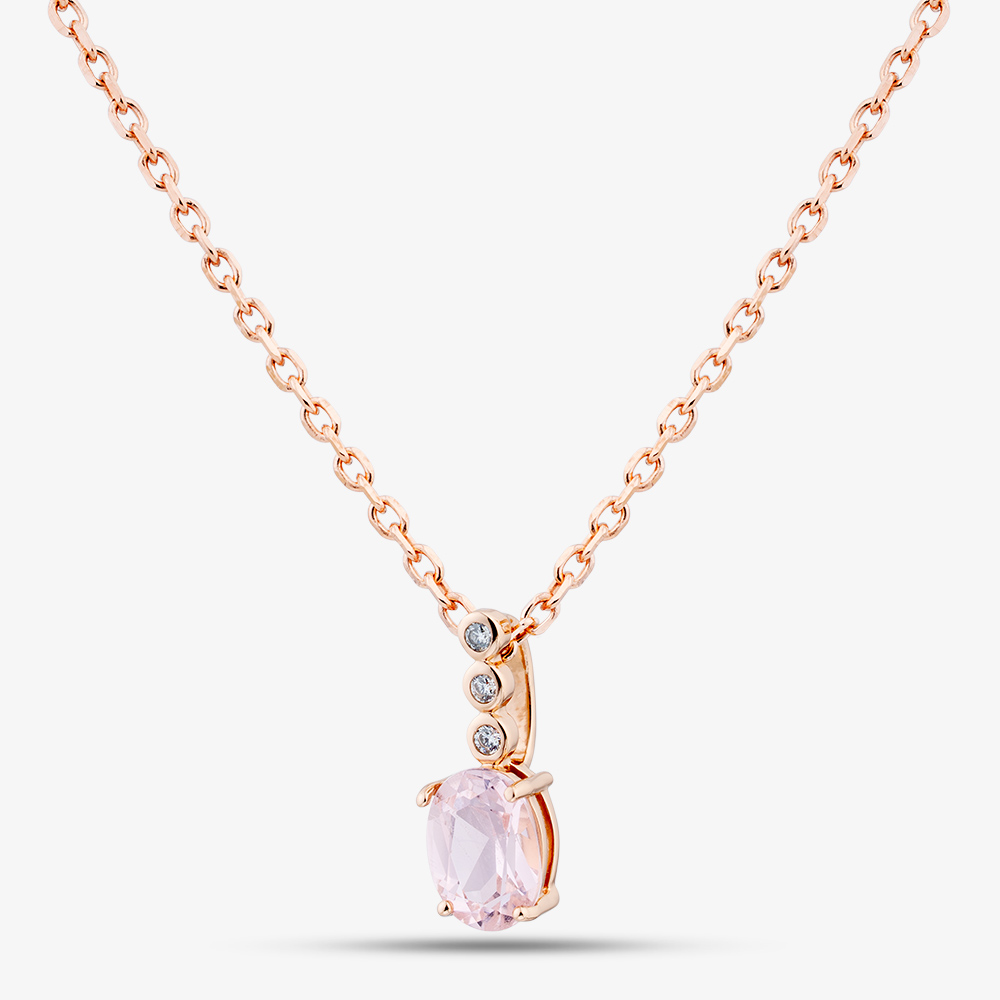 Fashionista Gold Rose Gold Tone Plated Sterling Silver Oval Cut Pink Cubic Zirconia Pendant AP13950Z