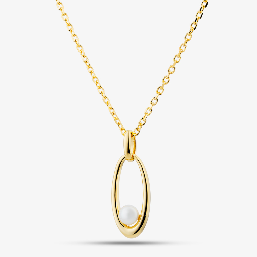 Yellow Gold Tone Plated Sterling Silver Freshwater Pearl Oval Pendant AP14295WFM/G