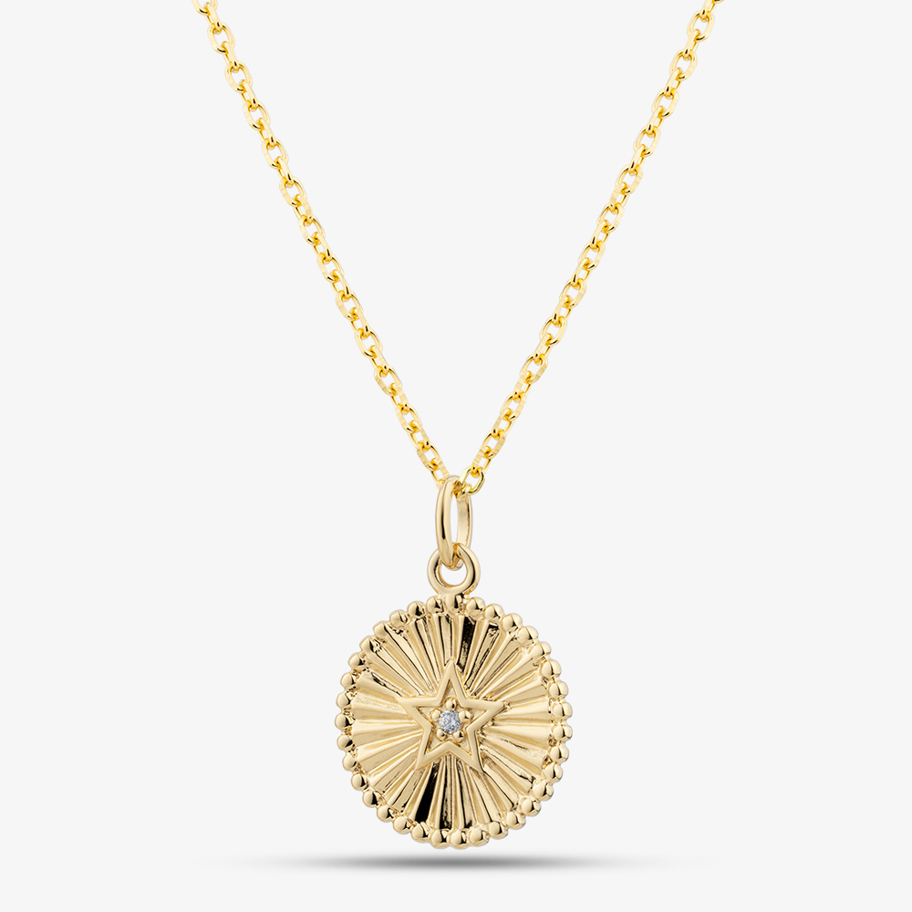 Yellow Gold Tone Plated Sterling Silver Cubic Zirconia Star Disc Pendant AP12457Z/G