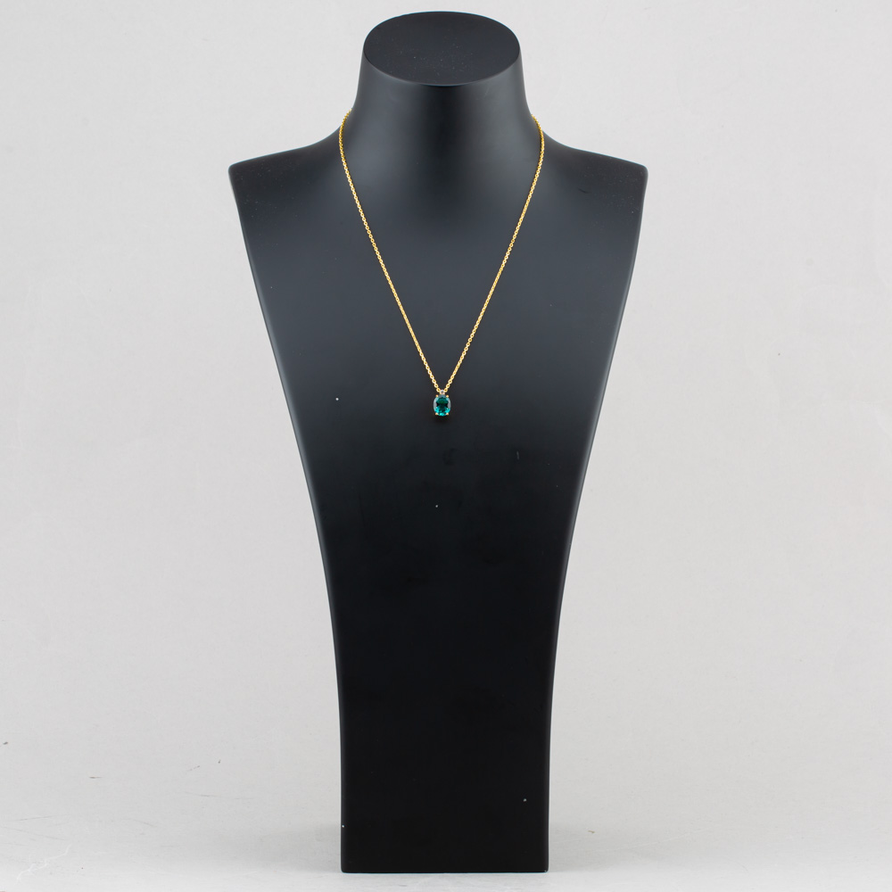 Yellow Gold Tone Plated Sterling Silver Oval Cut Teal Cubic Zirconia Pendant AP14166Z-TMNN-A75/G