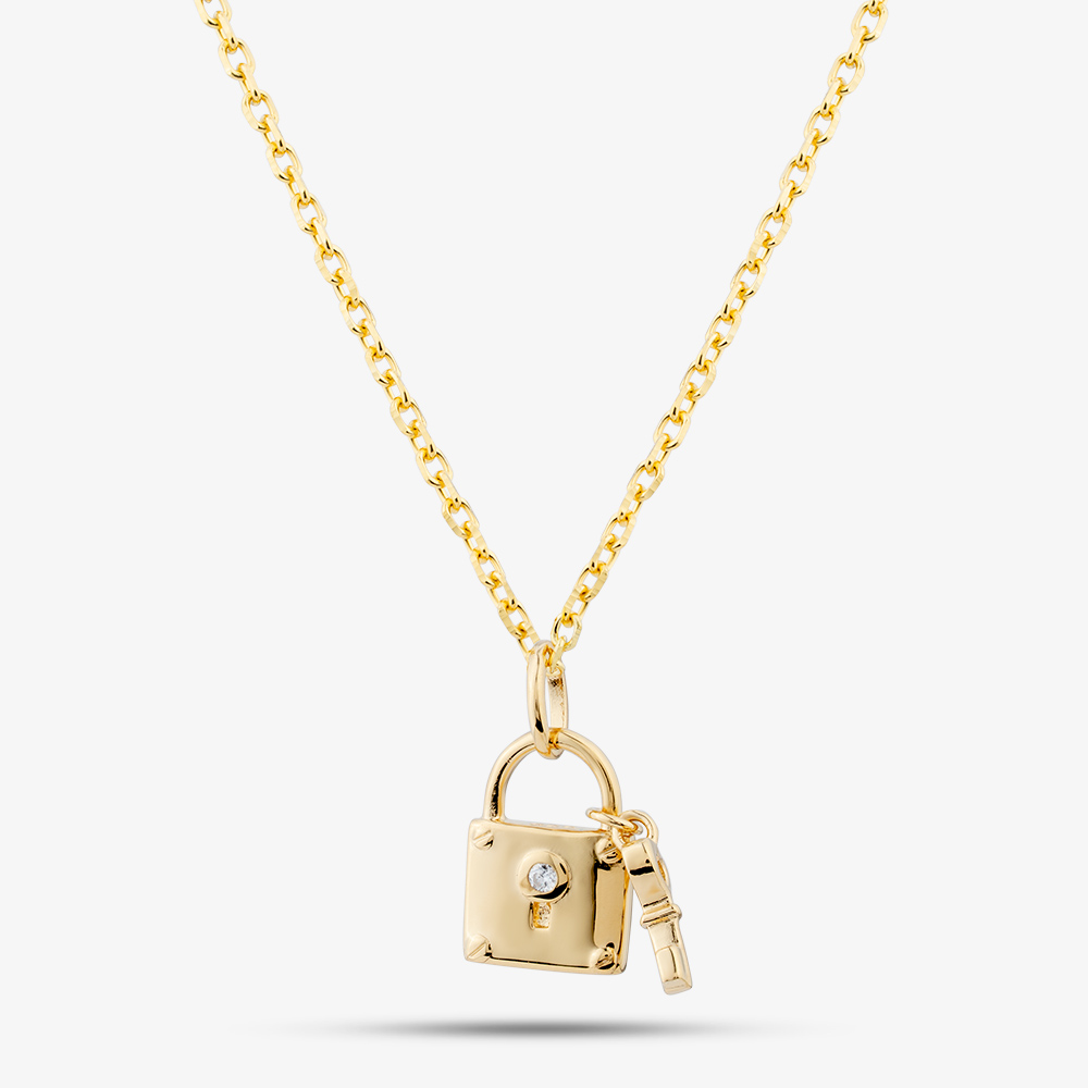 Yellow Gold Tone Plated Sterling Silver Cubic Zirconia Padlock and Key Pendant AP17943Z/G