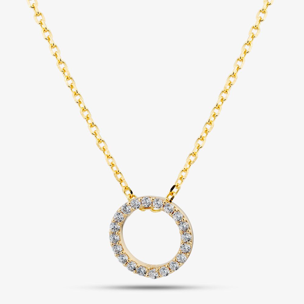 Yellow Gold Tone Plated Sterling Silver Cubic Zirconia Open Circle Pendant AP17931Z/G