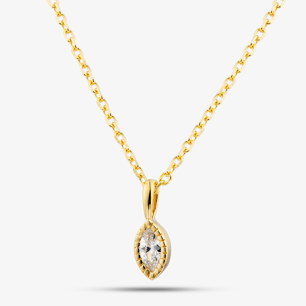 Yellow Gold Tone Plated Sterling Silver Marquise Cut Cubic Zirconia Pendant AP13806Z/G