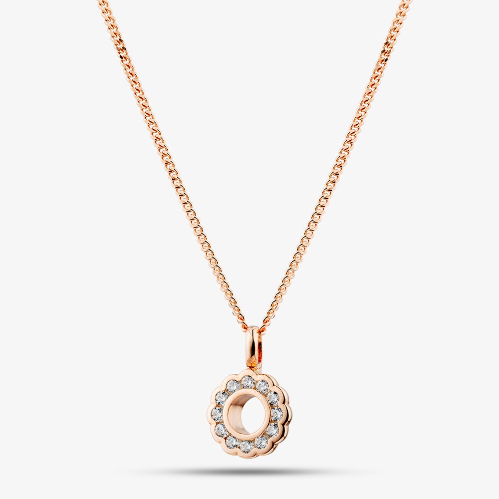 Fashionista Gold Rose Gold Tone Plated Sterling Silver Cubic Zirconia Open Flower Pendant 05S2AZP649307