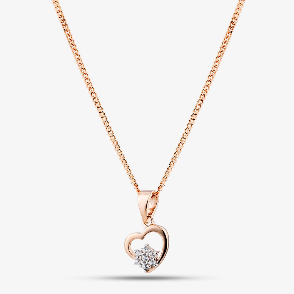Fashionista Gold Rose Gold Tone Plated Sterling Silver Open Heart &amp; Cubic Zirconia Flower Pendant 05S2AZP607908