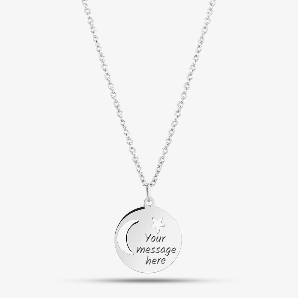 Engravables- Silver Moon & Star Cut Out Pendant P-4083