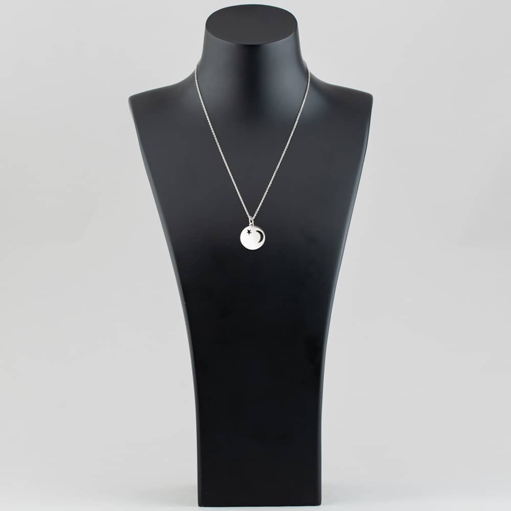 Engravables- Silver Moon & Star Cut Out Pendant P-4083