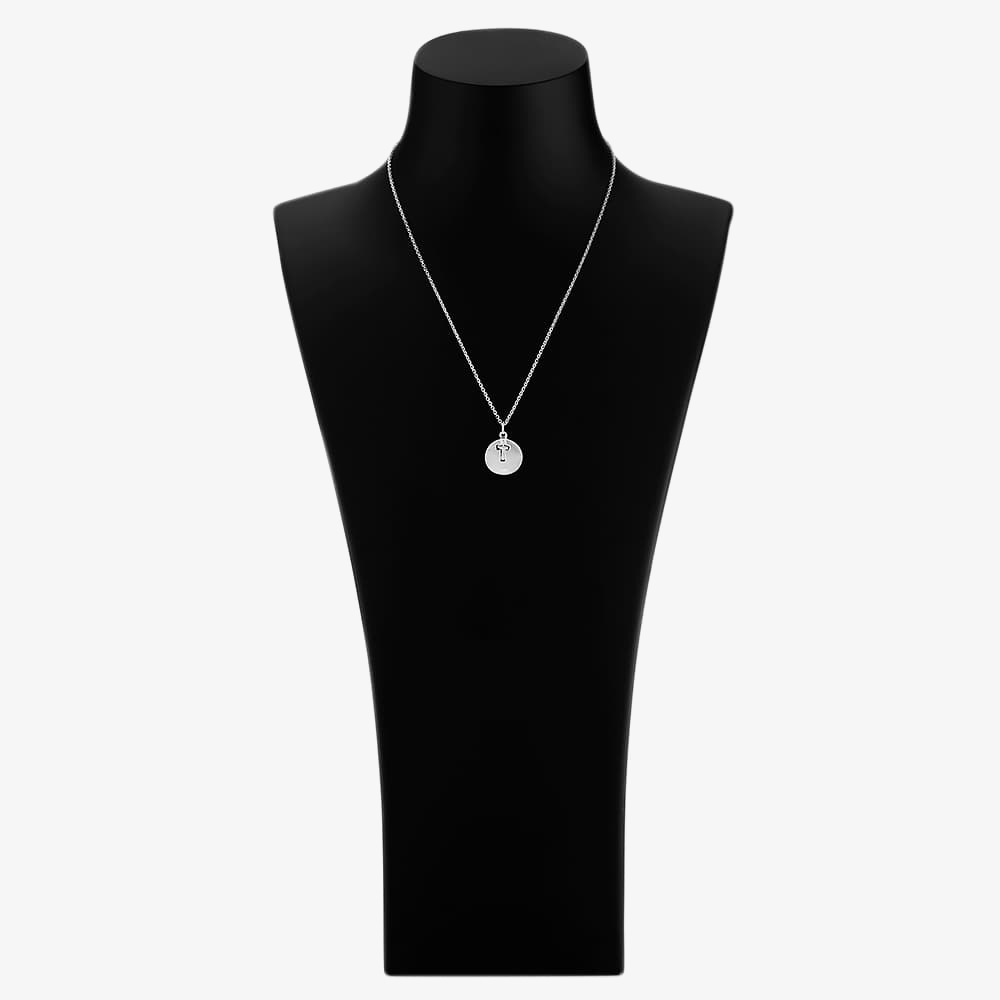 Engravables- Silver Plain Disc and Cross Pendant P-4078