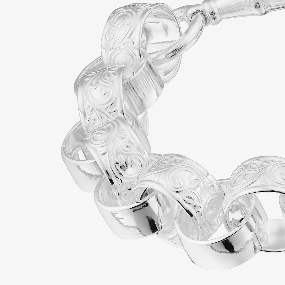 Sterling Silver 23cm Patterned Belcher Bracelet S1073-09