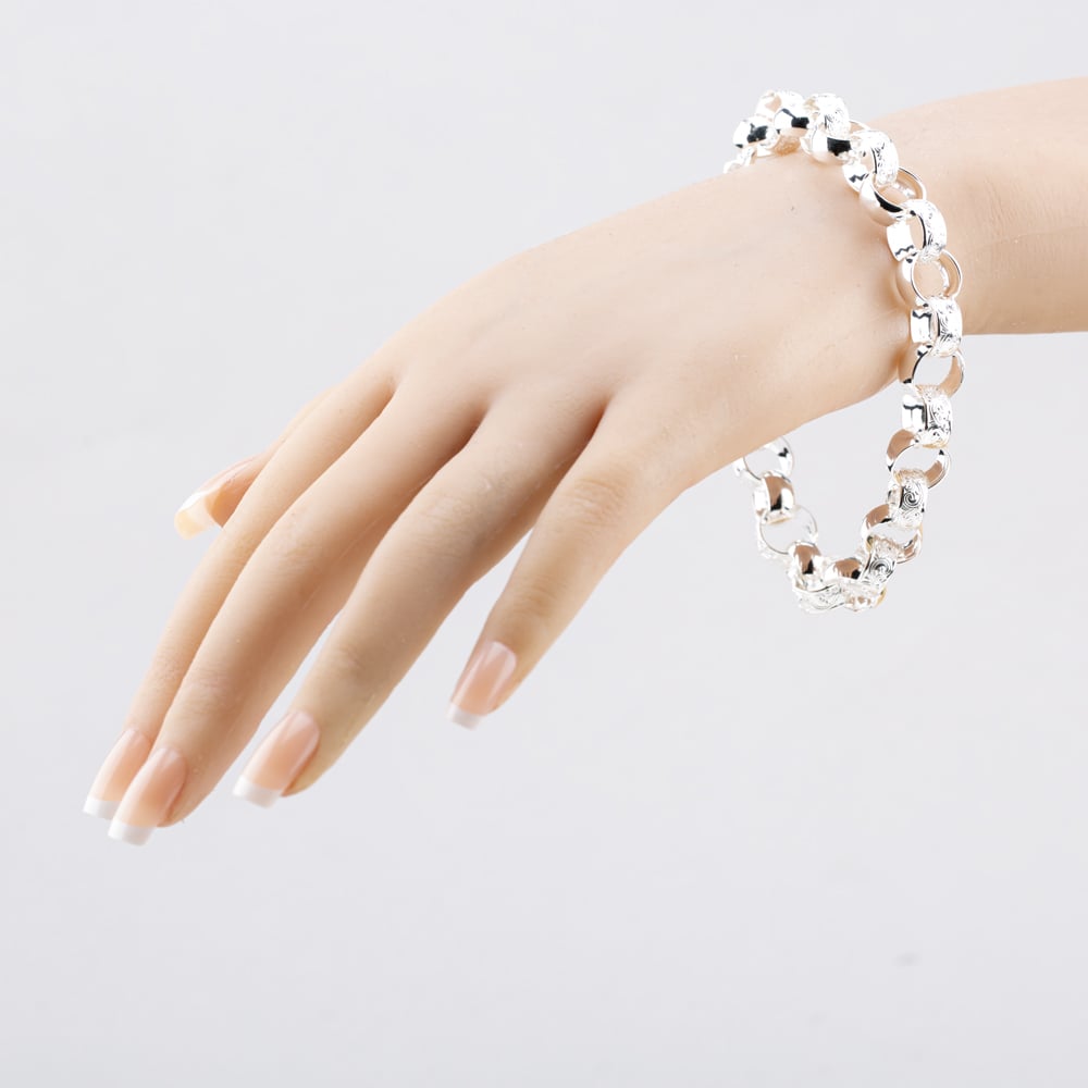 Silver Patterned Belcher Chain Bracelet S1072-09