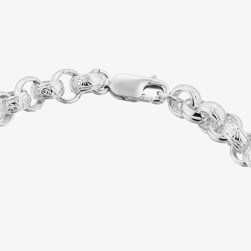 Silver Classic Sterling Silver 8.5 Inch Patterned Belcher Chain Bracelet HLRB-700-AG-8.5
