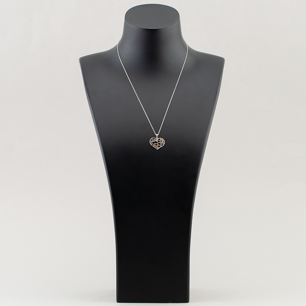 Silver Rose Gold Plated Cut Out Patterned Heart Pendant Necklace SP04378A