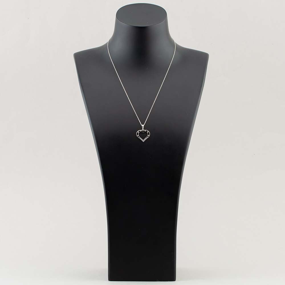 Silver Cubic Zirconia Open Heart Pendant Necklace SP06405A