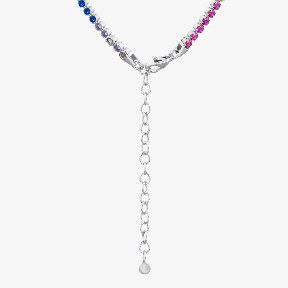 Silver Rhodium Plated Multi Coloured Tennis Necklace 8.19.0240