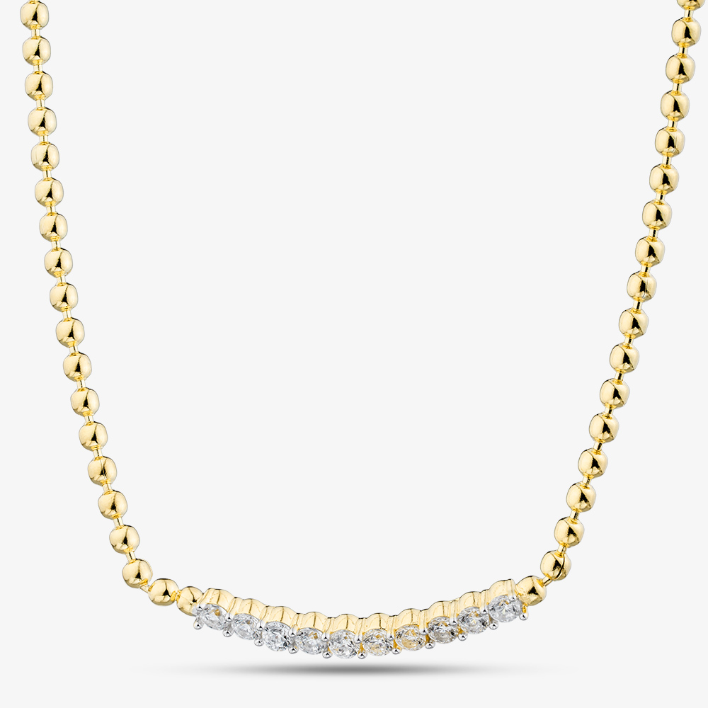Gold Tone Plated Cubic Zirconia Bar Pendant MK-1070GO