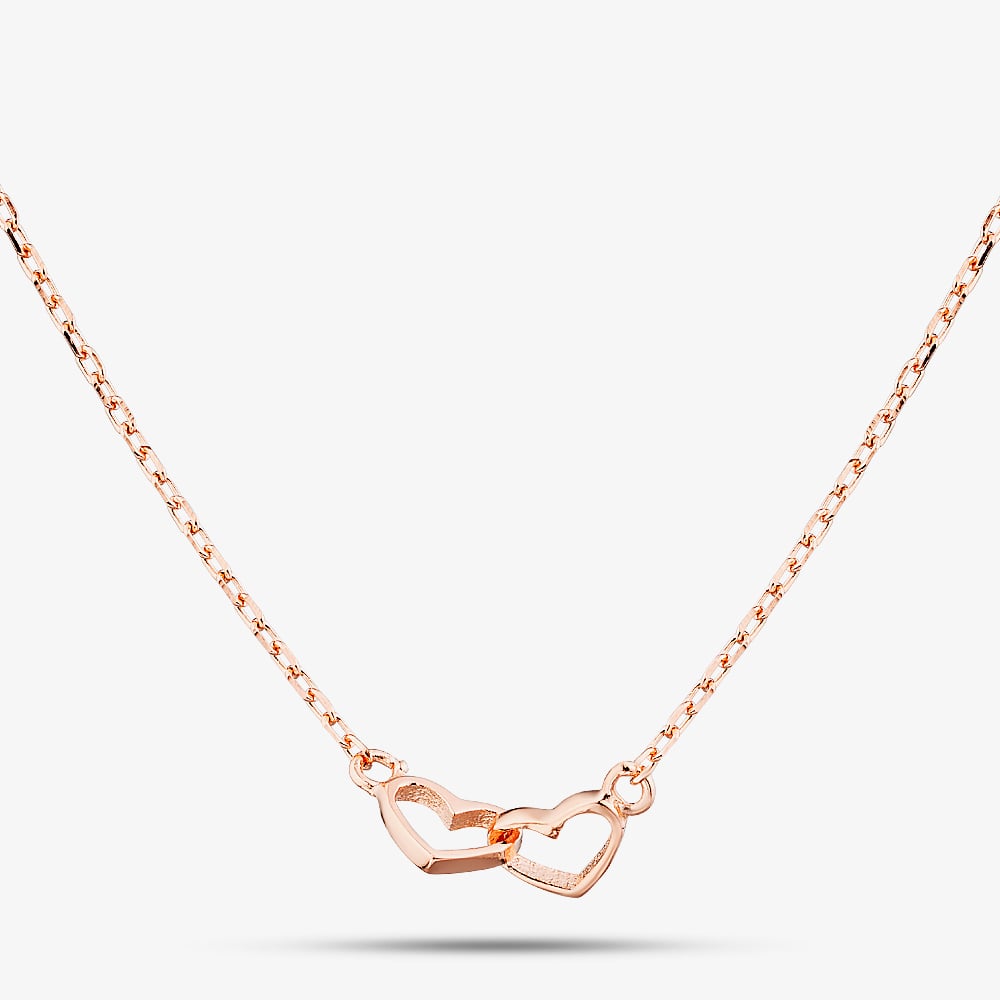 Fashionista Silver Rose Gold Plated Linked Open Heart Chain 16353 RGP