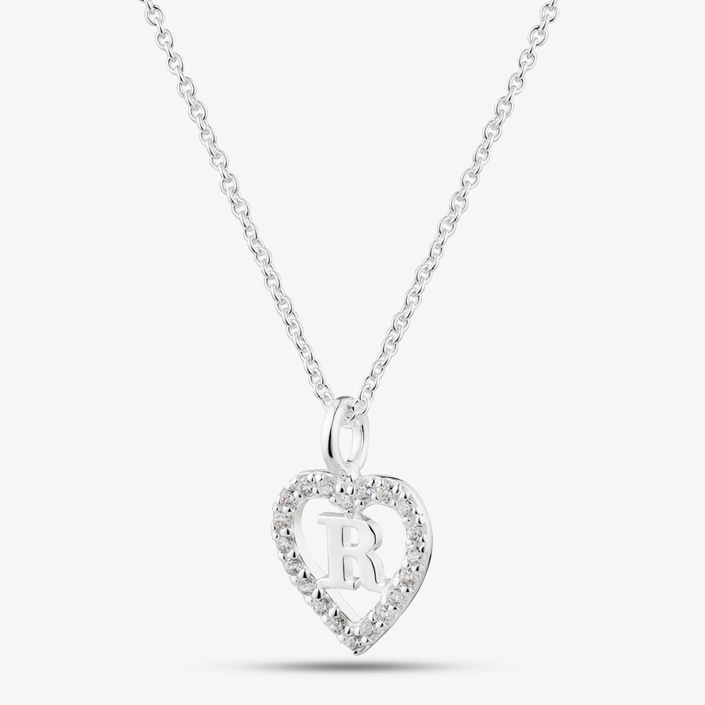 Fashionista Silver Sterling Silver Cubic Zirconia R Initial Heart Pendant 016