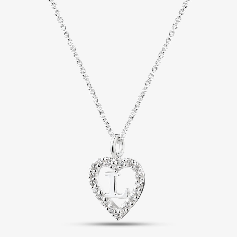 Fashionista Silver Sterling Silver Cubic Zirconia L Initial Heart Pendant 016