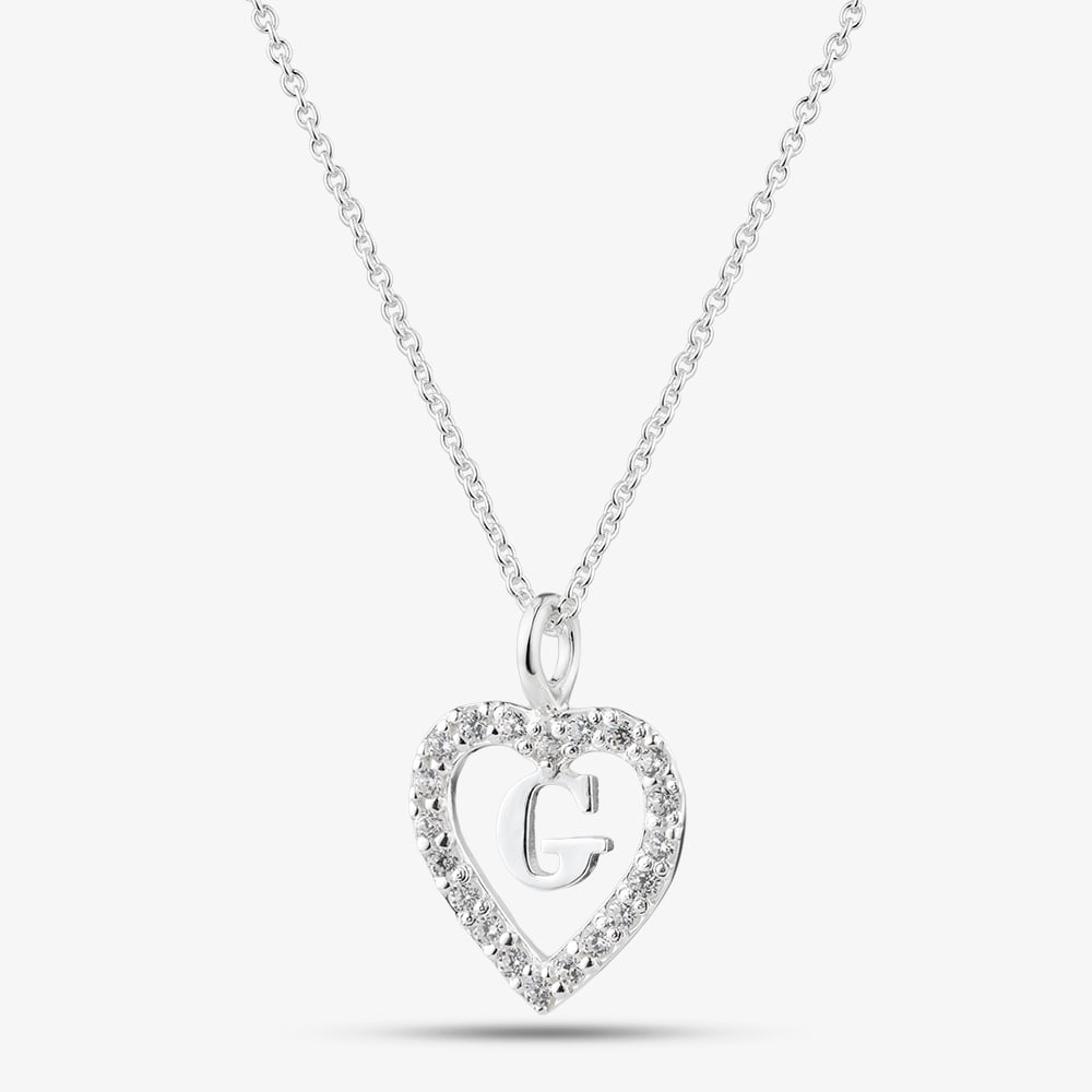 Fashionista Silver Sterling Silver Cubic Zirconia G Initial Heart Pendant 016