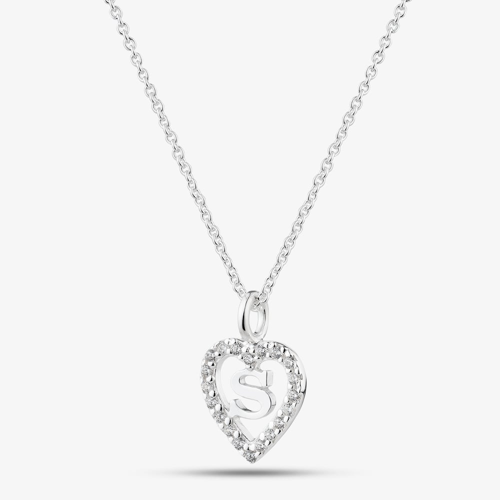 Fashionista Silver Sterling Silver Cubic Zirconia S Initial Heart Pendant 016
