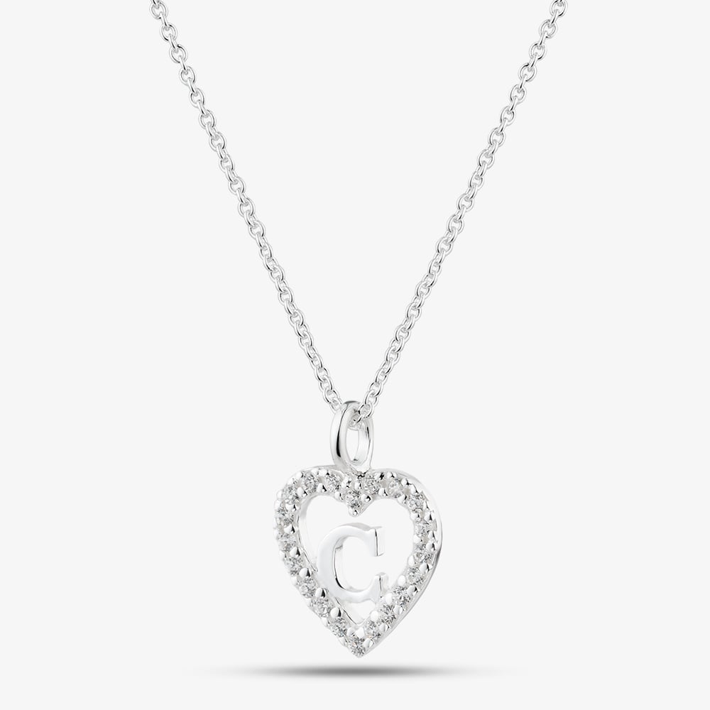 Fashionista Silver Sterling Silver Cubic Zirconia C Initial Heart Pendant 016