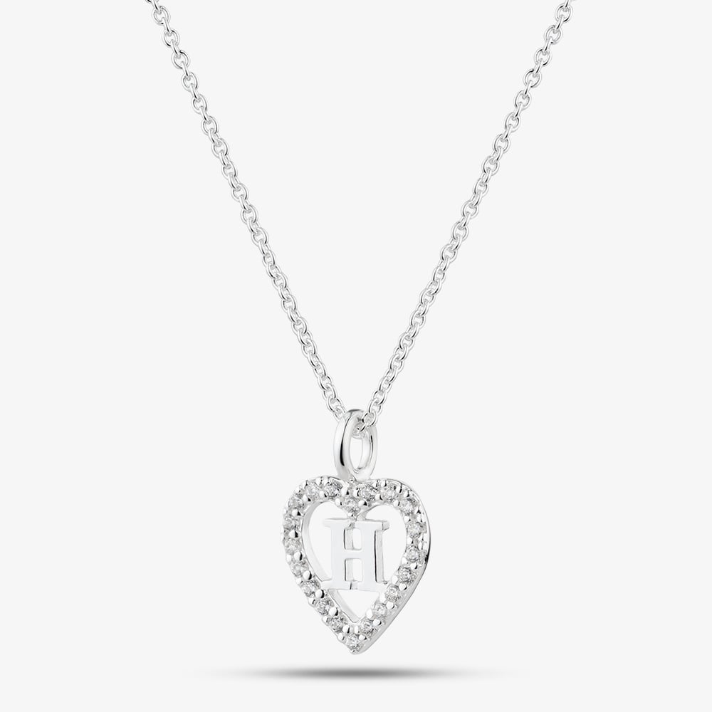 Fashionista Silver Sterling Silver Cubic Zirconia H Initial Heart Pendant 016