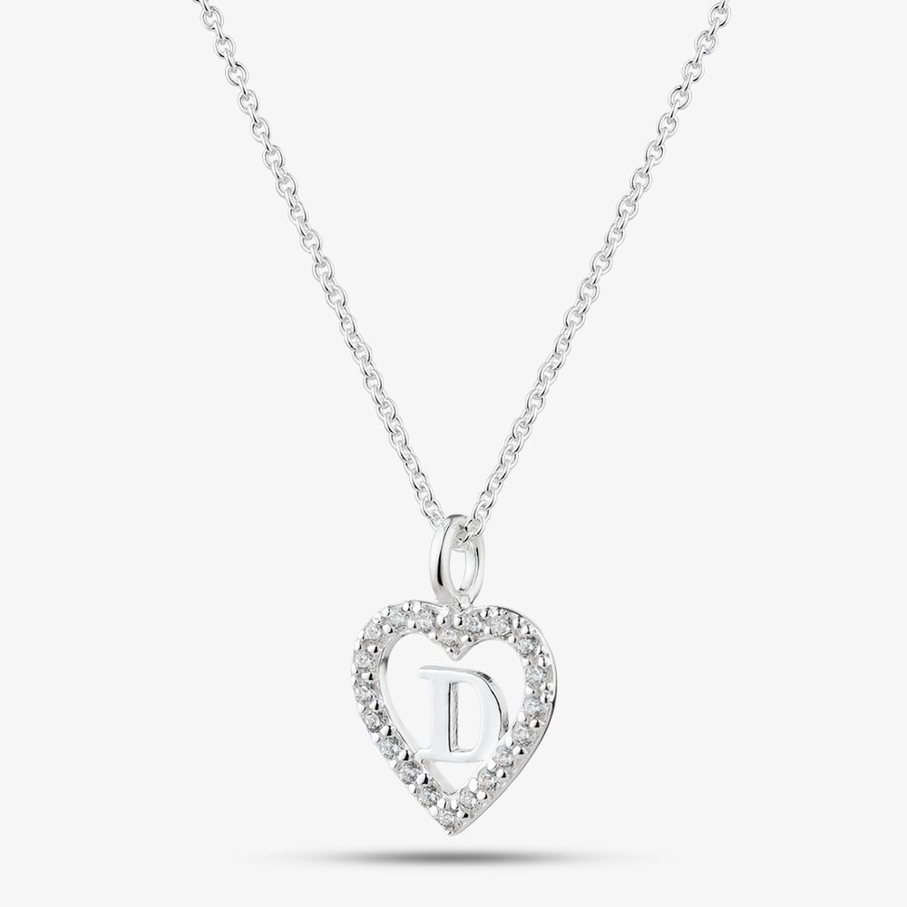 Fashionista Silver Sterling Silver Cubic Zirconia D Initial Heart Pendant 016