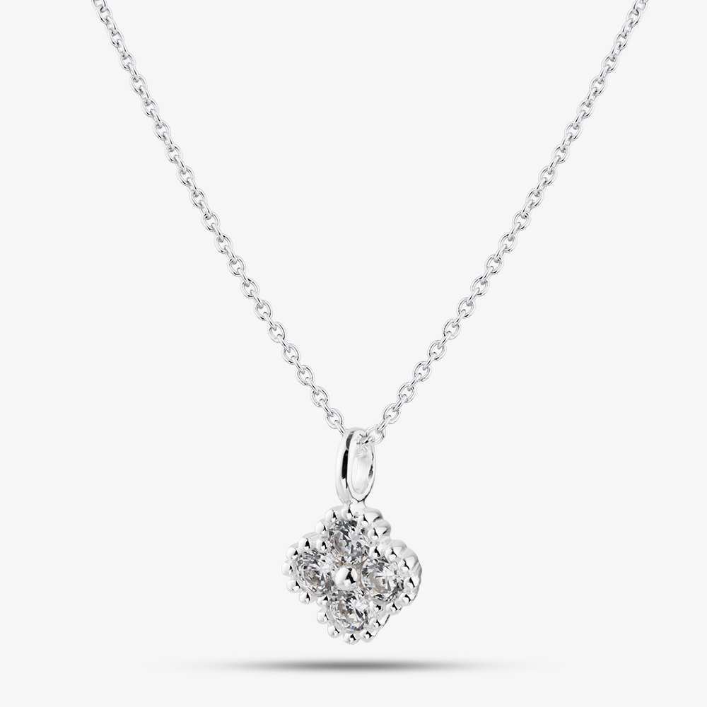 Fashionista Silver Sterling Silver Cubic Zirconia Clover Pendant 016
