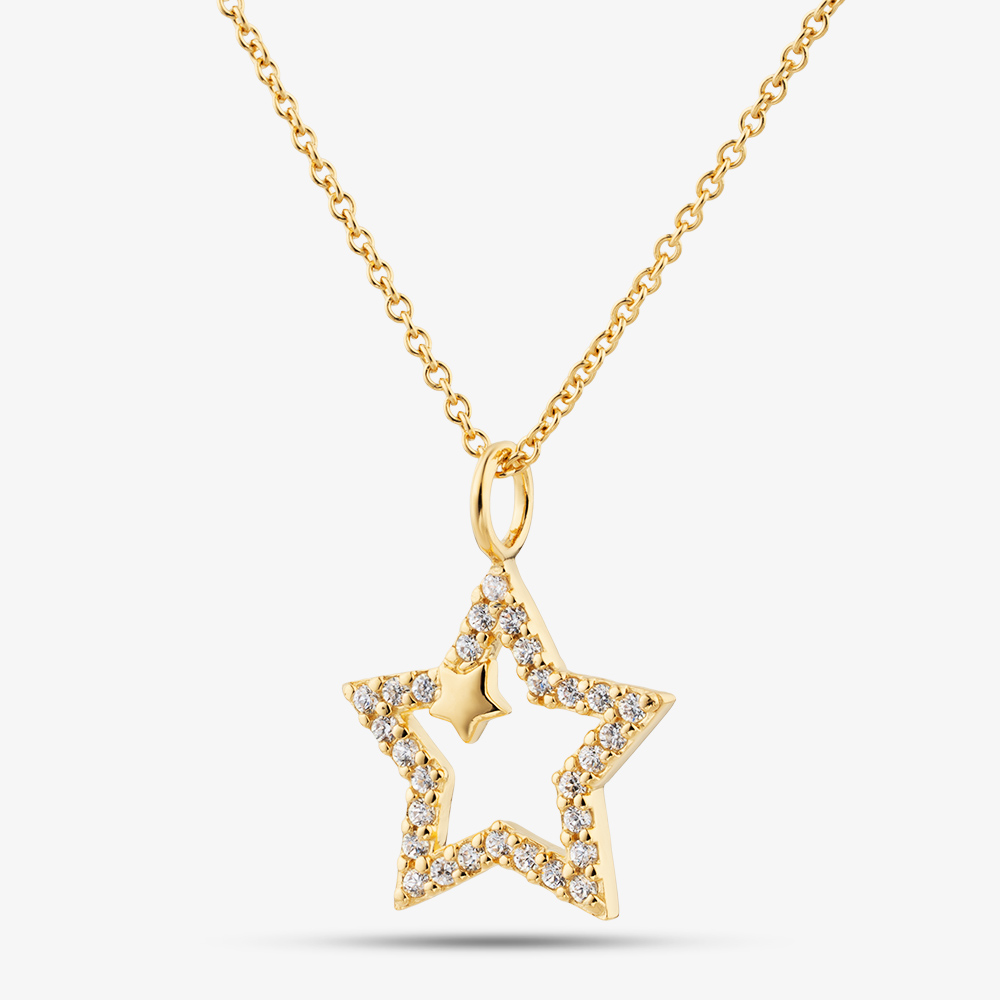 Yellow Gold Tone Plated Sterling Silver Cubic Zirconia Star Pendant 016
