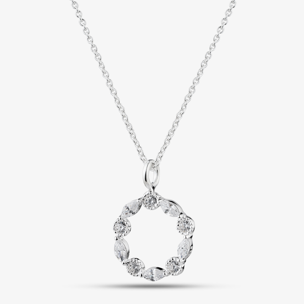 Fashionista Silver Sterling Silver Multi Cut Cubic Zirconia Wreath Pendant 016