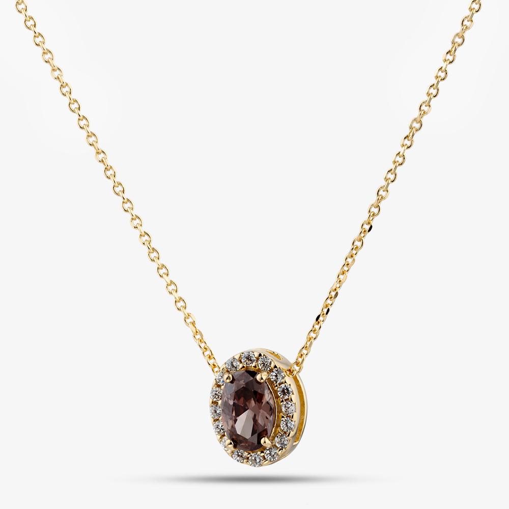 Yellow Gold Tone Plated Sterling Silver Purple Cubic Zirconia Halo Pendant 016