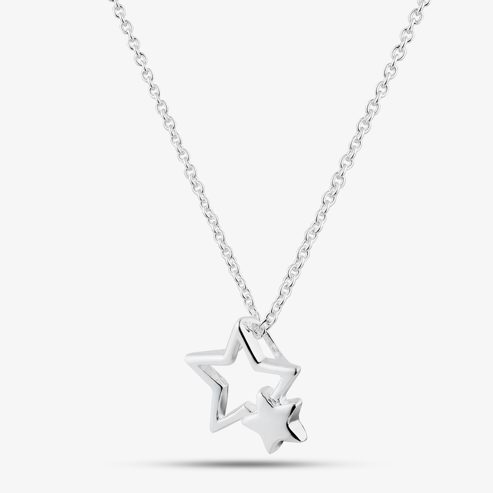 Fashionista Silver Sterling Silver Double Star Pendant 016