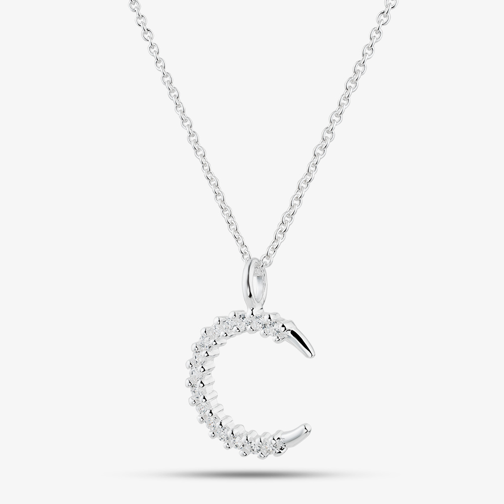 Fashionista Silver Sterling Silver Cubic Zirconia Crescent Moon Pendant 016