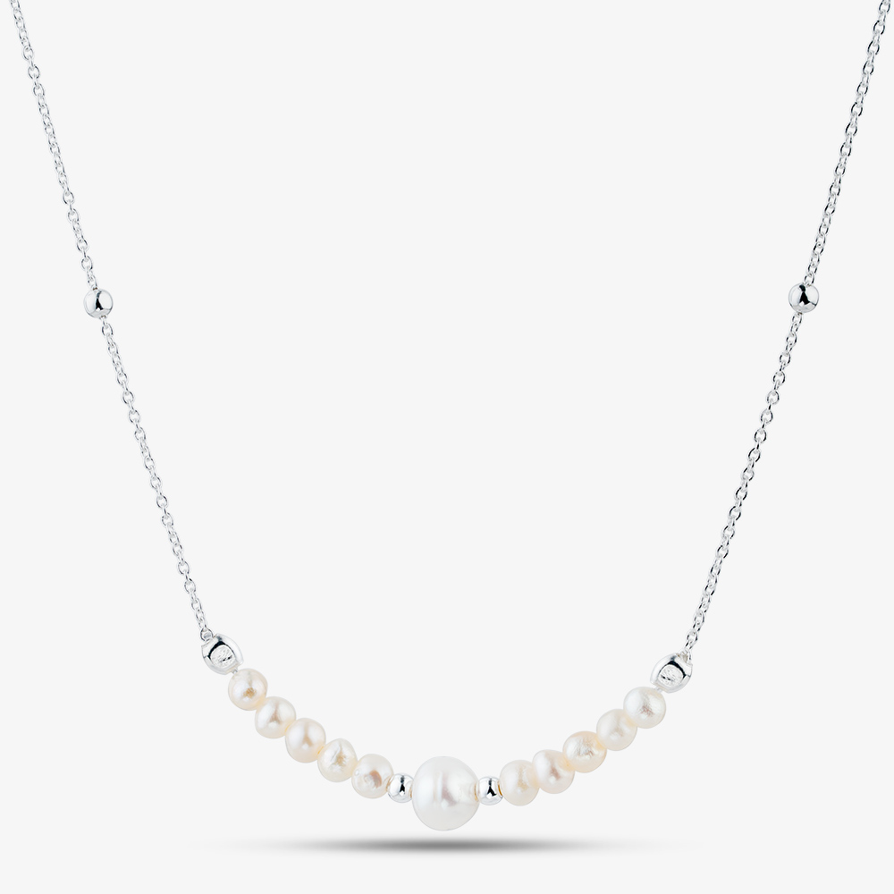 Fashionista Silver Sterling Silver Simulated Pearl Necklace 016
