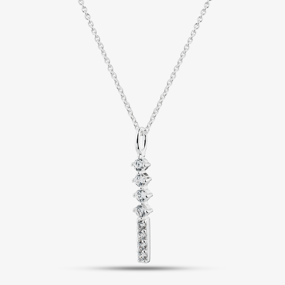 Fashionista Silver Sterling Silver Cubic Zirconia Bar Pendant 016