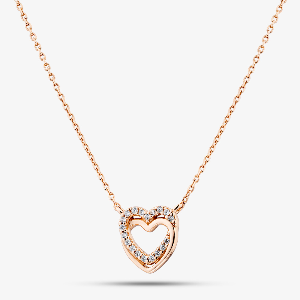 Fashionista Gold Rose Gold Tone Plated Sterling Silver Cubic Zirconia Double Heart Pendant AN3307Z/P