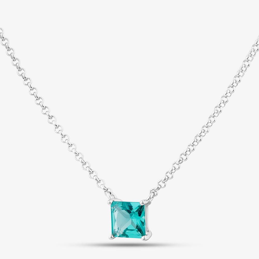 Fashionista Silver Sterling Silver Square Cut Teal Cubic Zirconia Pendant AN3912TMNN