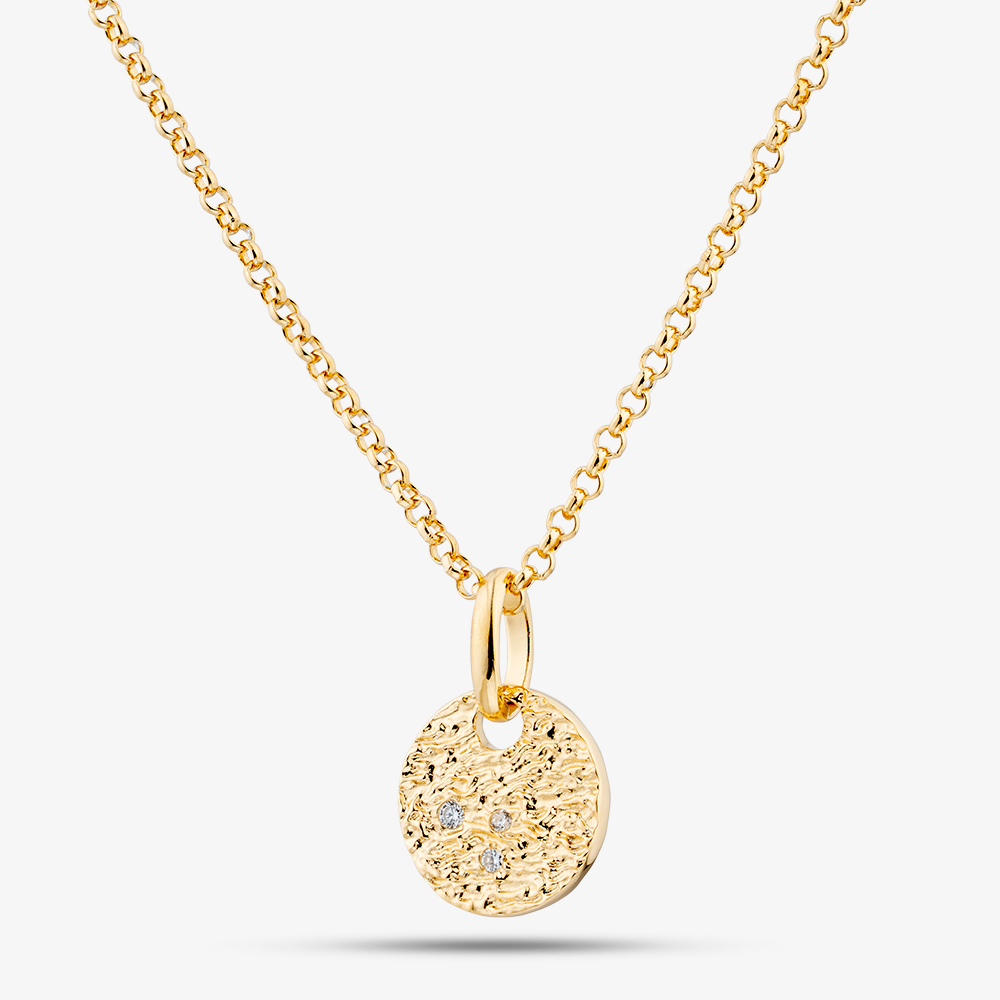 Yellow Gold Tone Plated Sterling Silver Cubic Zirconia Textured Disc Pendant AN3834Z/G