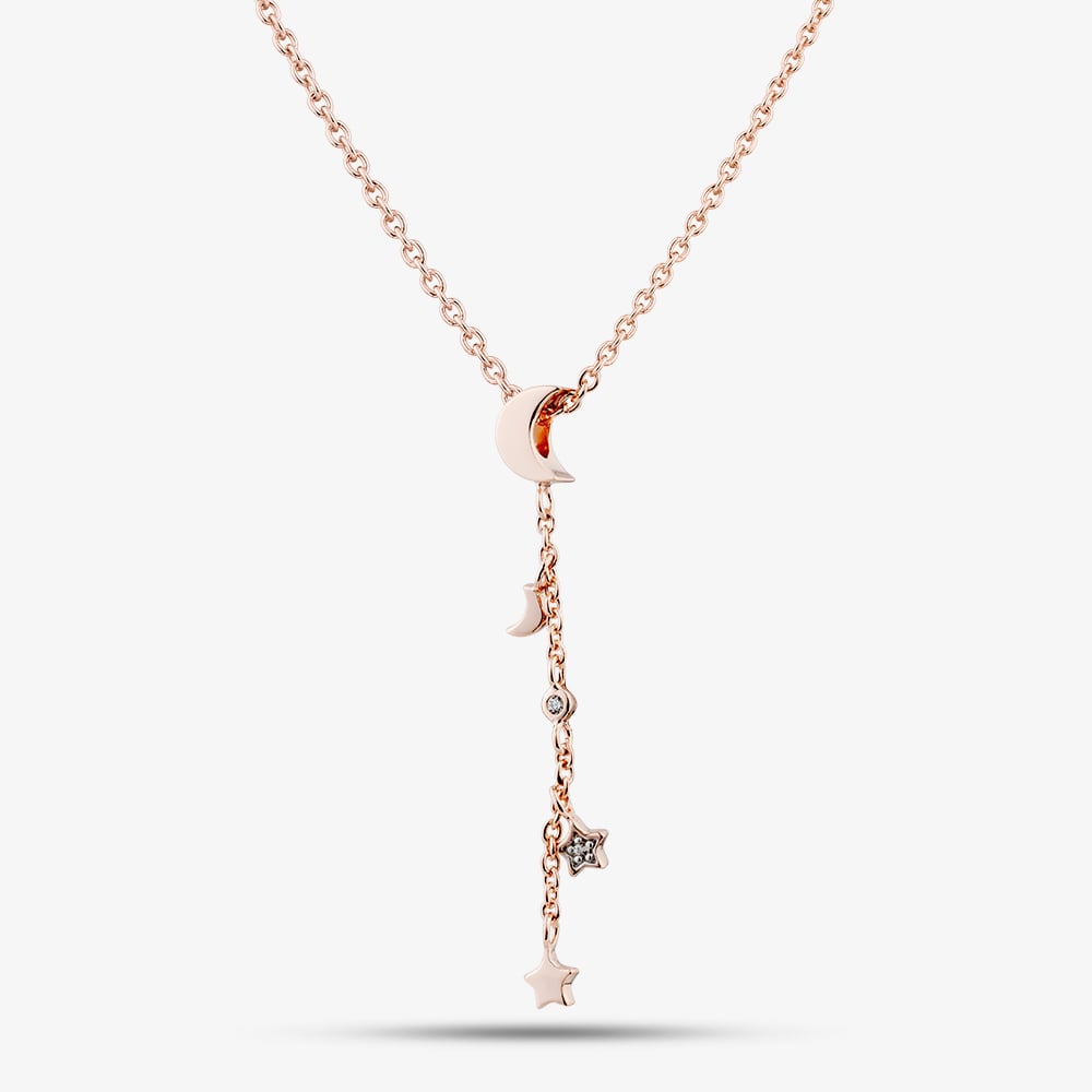 Fashionista Gold Rose Gold Tone Plated Sterling Silver Cubic Zirconia Moon &amp; Stars Pendant 05S2AZN446008