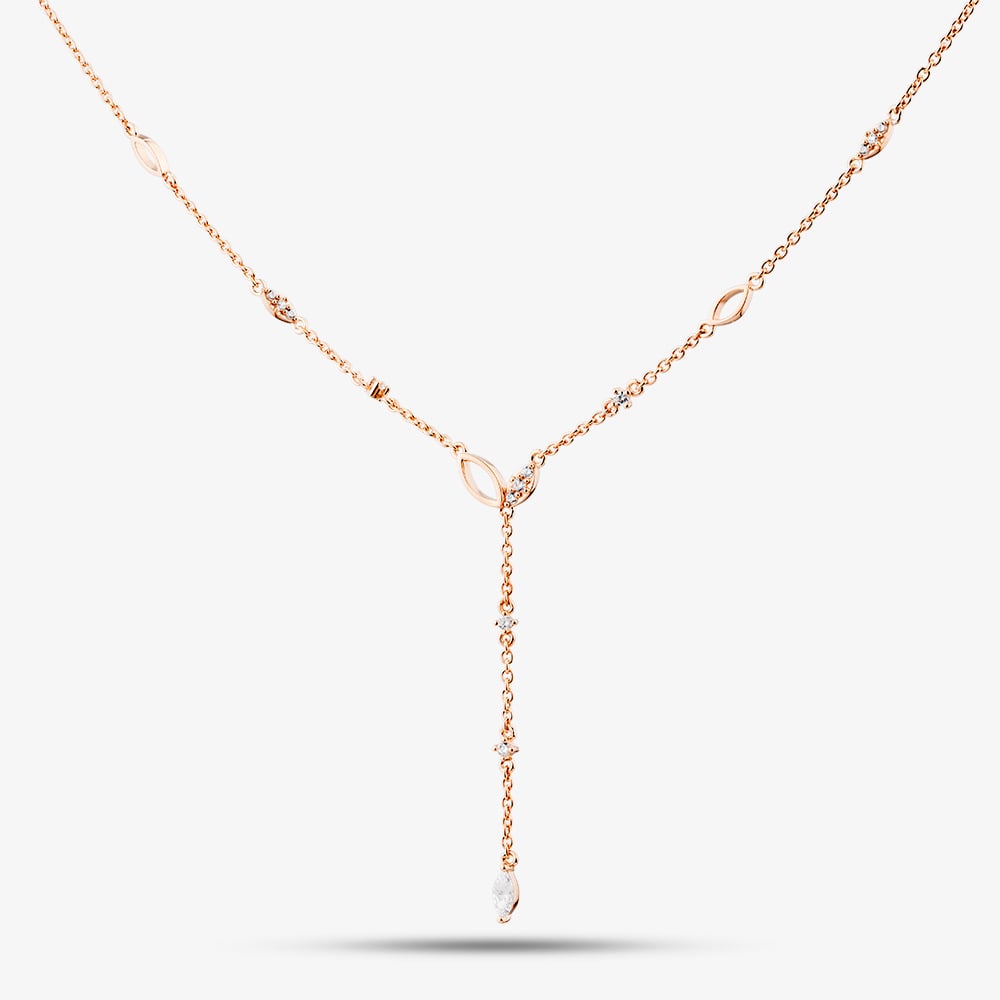 Fashionista Gold Rose Gold Tone Plated Sterling Silver Cubic Zirconia Leaf Necklace 05S2AZN451407