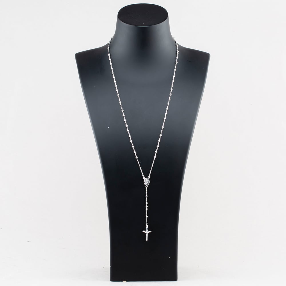 Fashionista Silver Sterling Silver 24 Inch Rosary Necklace S7092