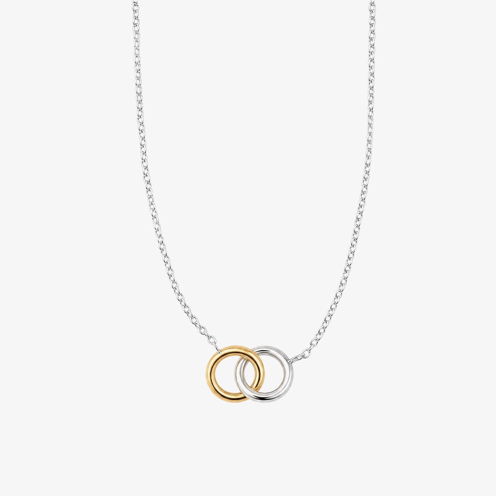 Fashionista Silver Sterling Silver Two Tone Interlinking Circle Necklace N4776