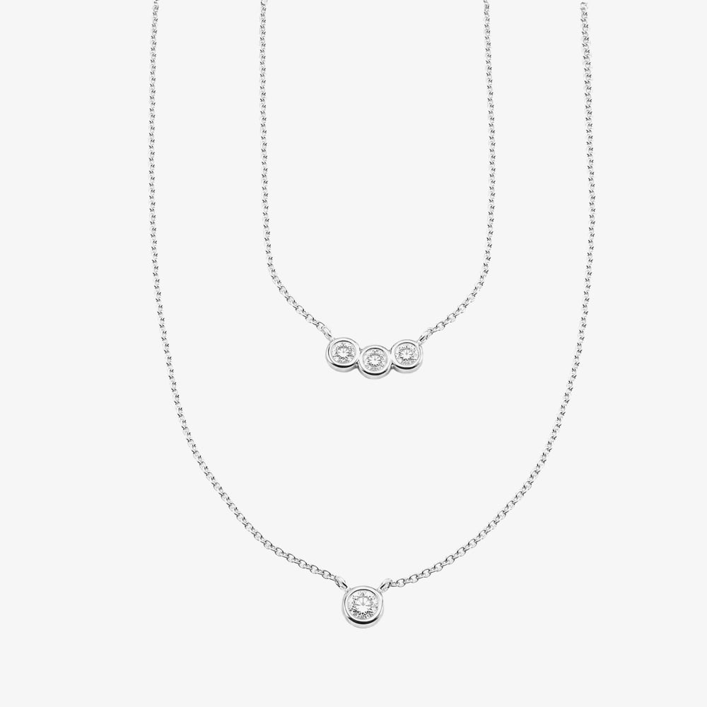 Fashionista Silver Sterling Silver Bezel Set Cubic Zirconia Double Layer Necklace N4780C