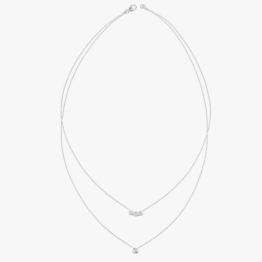 Fashionista Silver Sterling Silver Bezel Set Cubic Zirconia Double Layer Necklace N4780C