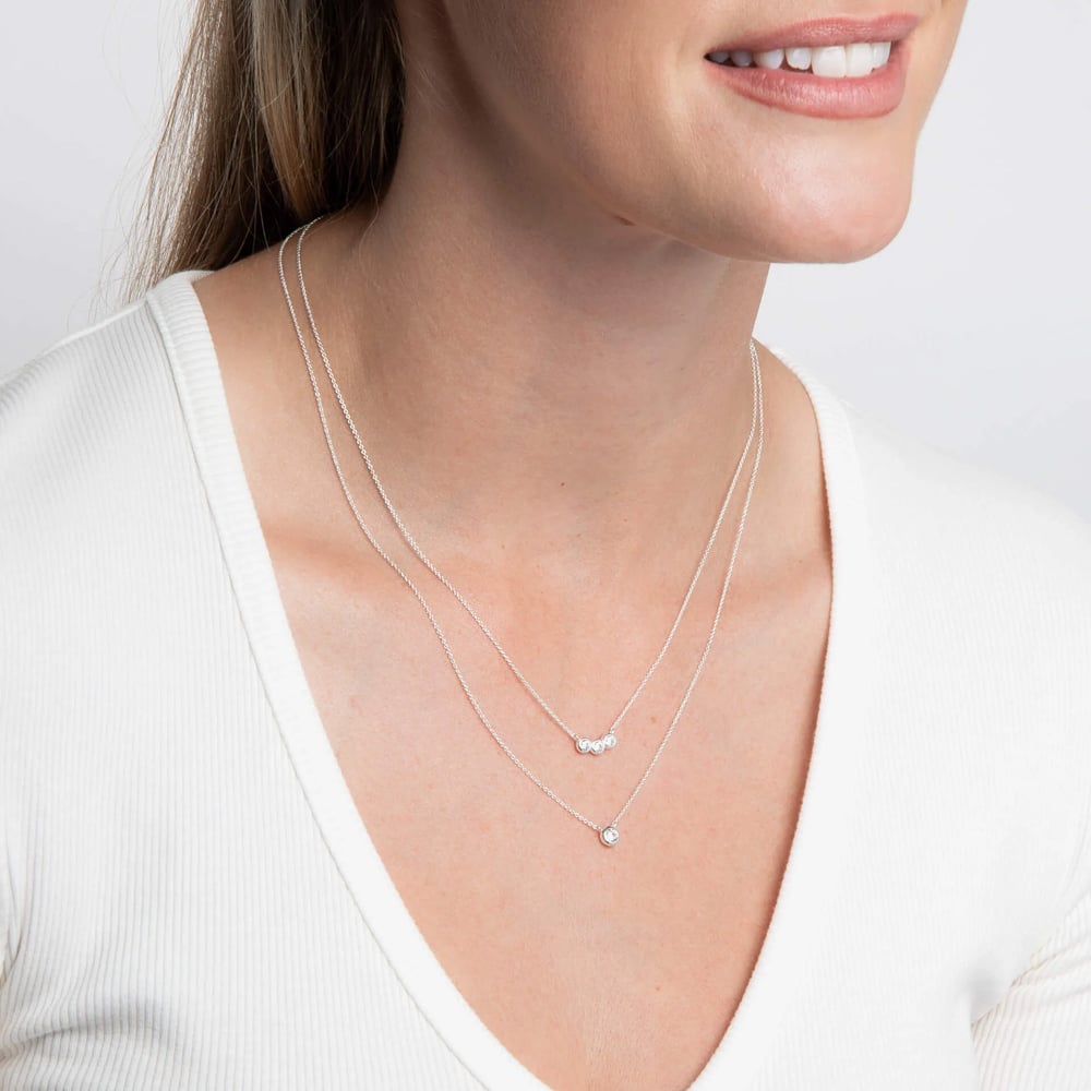 Fashionista Silver Sterling Silver Bezel Set Cubic Zirconia Double Layer Necklace N4780C