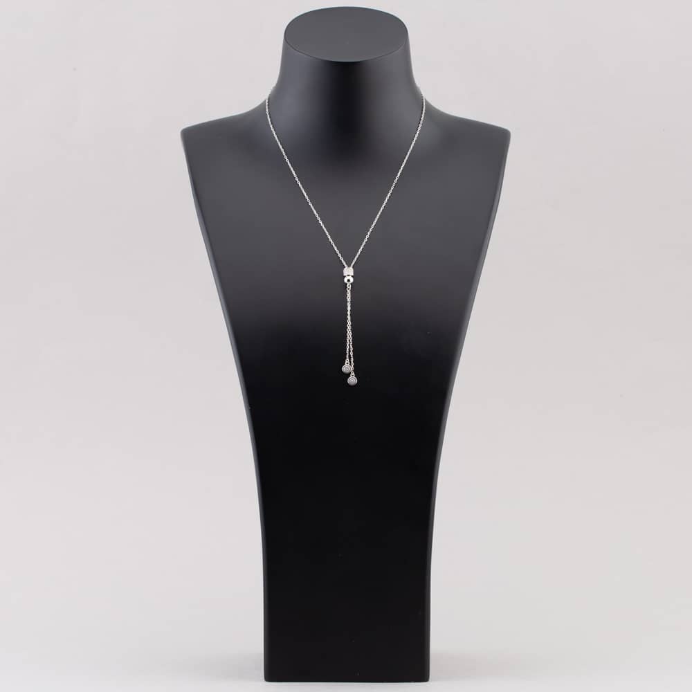 Sterling Silver Cubic Zirconia Pave Barrel & Ball Lariat Necklace N611058