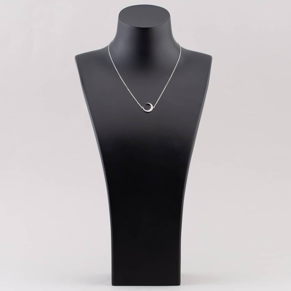 Sterling Silver Cubic Zirconia Crescent Moon Necklace N611070