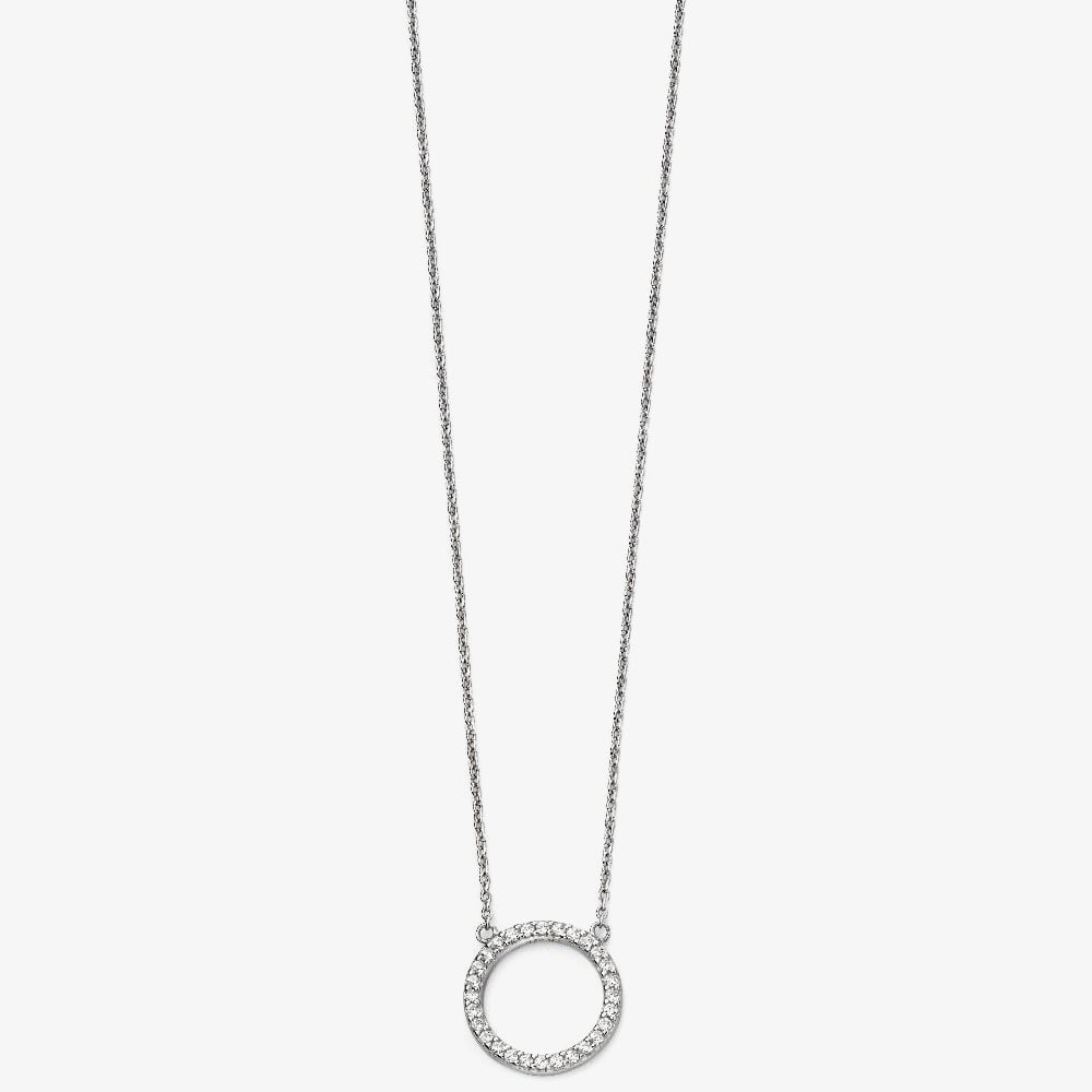 Product photograph of Sterling Silver Cubic Zirconia Pave Open Circle Necklace N4216c from The Jewel Hut