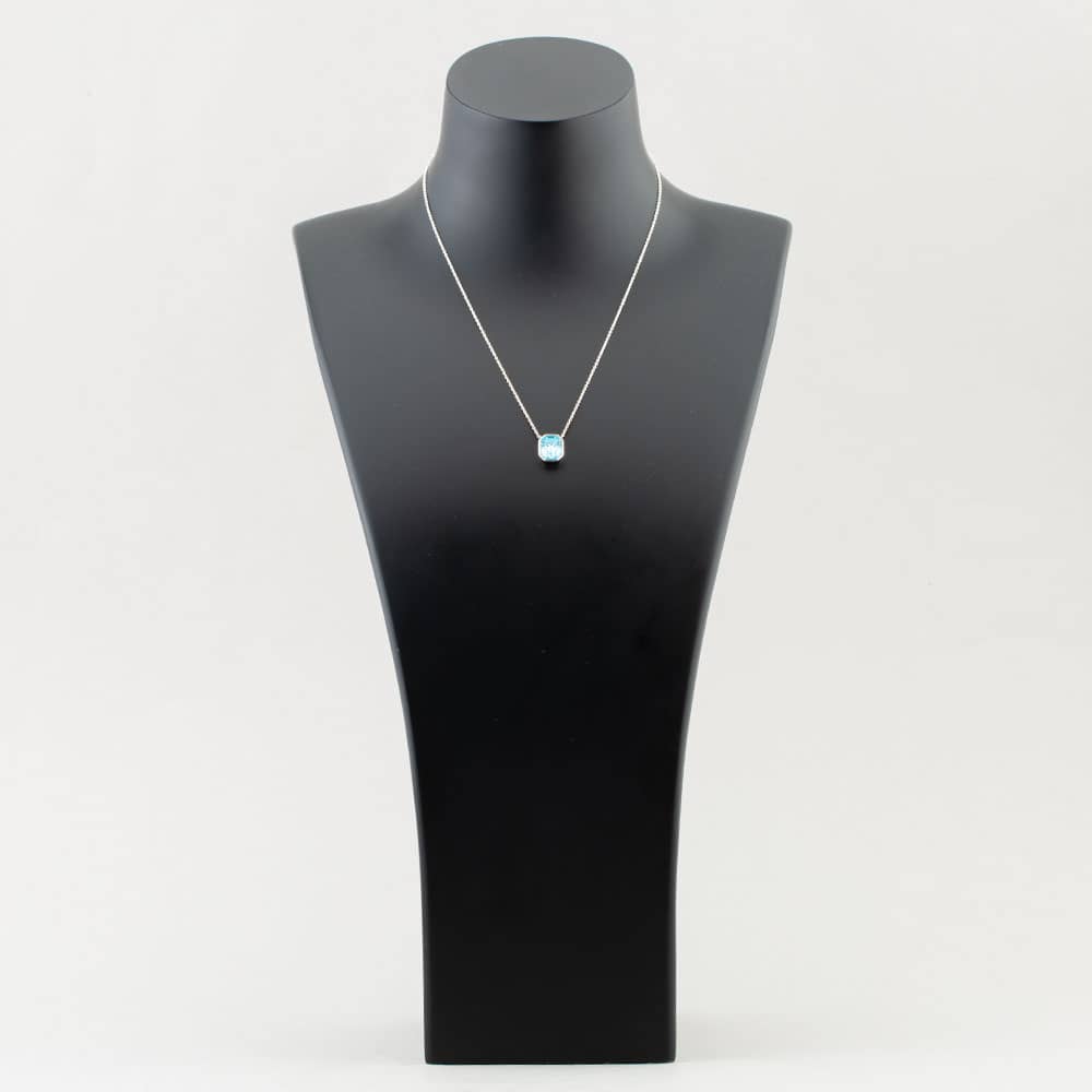 Sterling Silver Asscher-Cut Blue Crystal Necklace N4475T