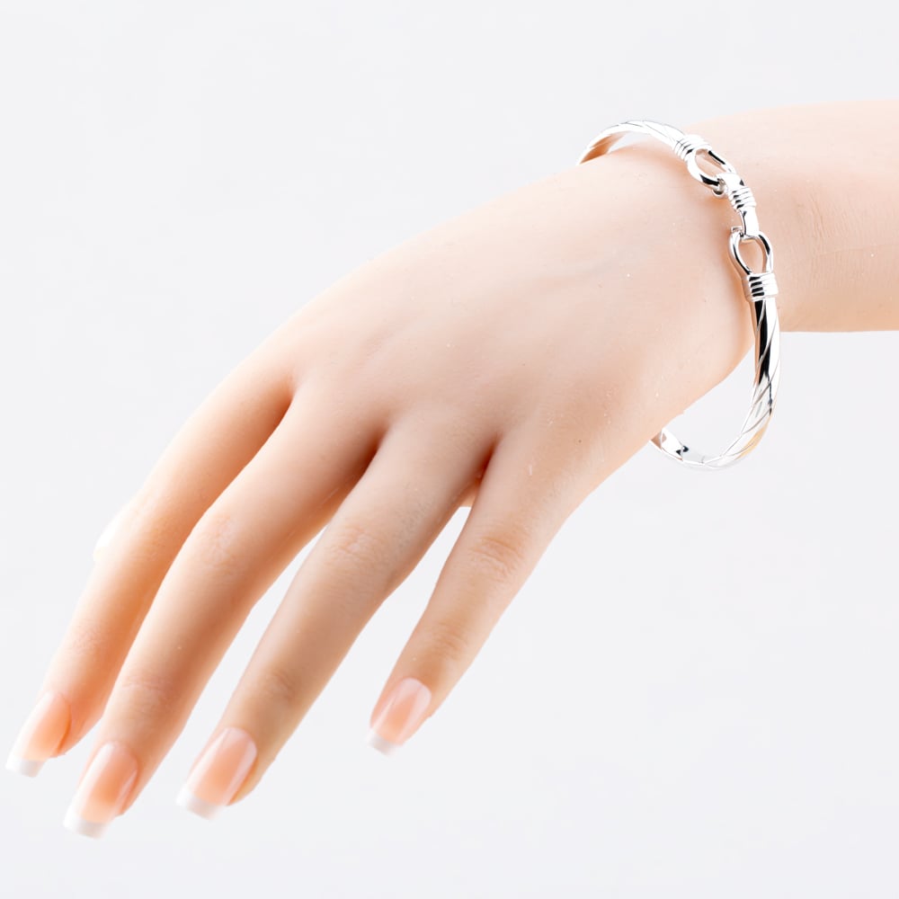 Sterling Silver Medium Solid Hook Bangle S8033
